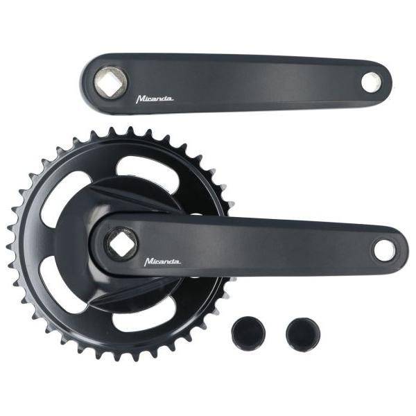 Zwart Miranda stadsfiets crankstel 38T met 170 mm crankarm en 9,5 cm disc, zichtbaar op de afbeelding.