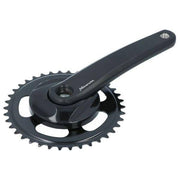 Zwart Miranda stadsfiets crankstel 38T met 170 mm crankarm en 9,5 cm disc, zichtbaar op de afbeelding.