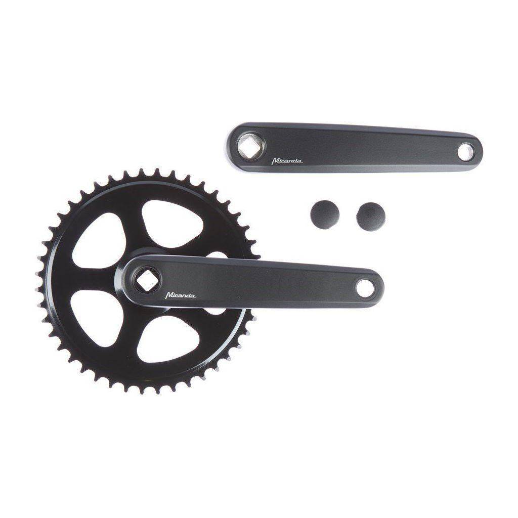 Zwart Miranda stadsfiets crankstel 44T met 3/32" ketting voor betrouwbare trapbeweging.