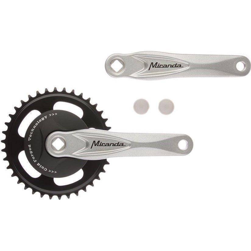 Zwarte stadsfiets crankstel Miranda Alfa 1 met 38T kettingblad en zilveren crank, 9,2 cm lengte, voor 3/32 ketting.