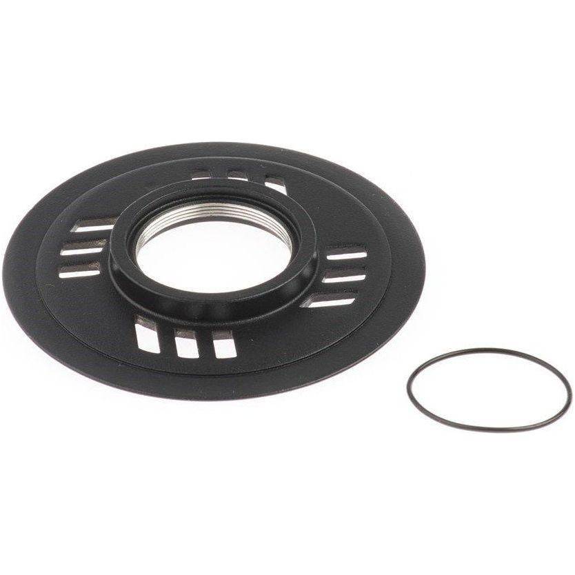 Zwarte Miranda 20T Lockring voor Bosch middenmotor, aluminium, 3mm offset met chainguard, geschikt voor e-bikes.
