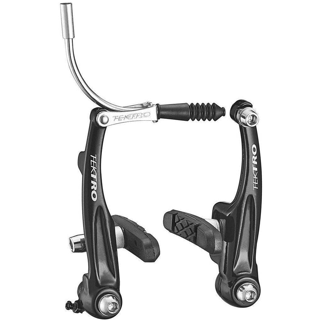 Zwarte Tektro M837AL V-Brake voor racefiets, stevige velgremmen met V-a bevestiging, geschikt voor snelle ritten en betrouwbare remkracht.