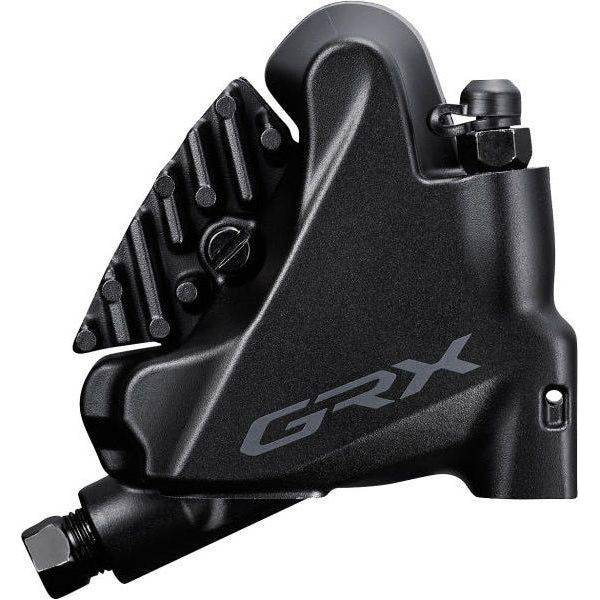 Shimano GRX BR-RX400 hydraulische flat mount remklauw voor achterzijde met schijfrem op fiets, close-up van de remklauw.