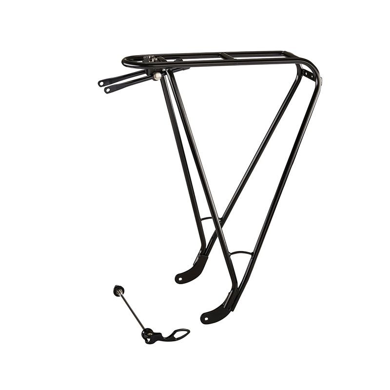Zwarte Tubus Disco bagagedrager voor 28 inch fiets met schijfremmen, geschikt voor achtermontage