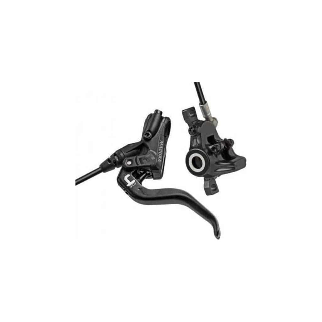 Magura Rem Mt4 V Of A Db remklauw voor mountainbikes, zwart kunststof en metalen onderdelen, zichtbaar in close-up.