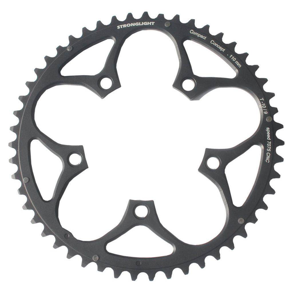 Sterklight 10-speed kettingblad Shimano/Sram/Fsa Zicral 52T zwart, met steek 110 voor racefietsen, zichtbaar in de afbeelding.