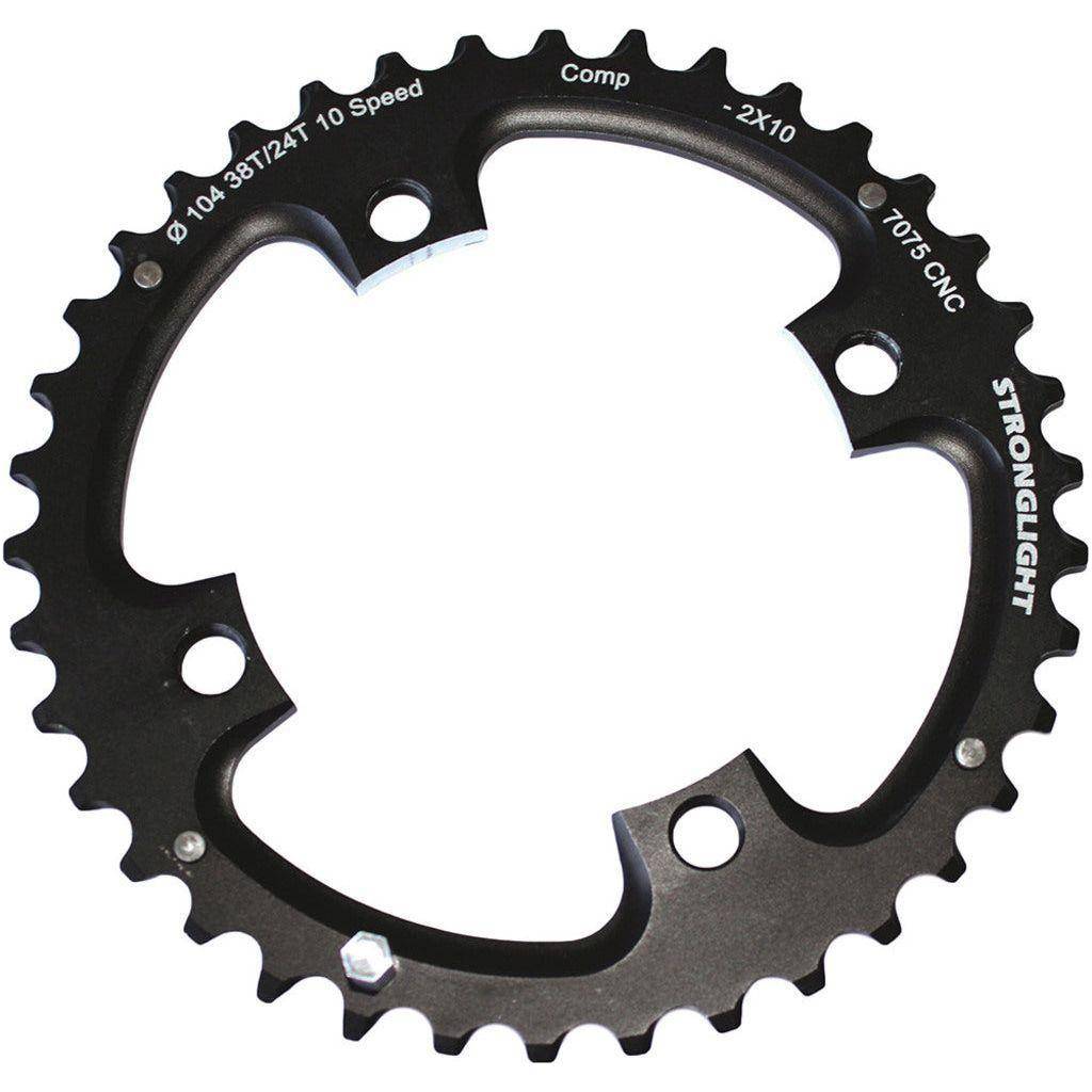 Sterklight Sram X0 Zicral 10-speed kettingblad 38T zwart, zichtbaar met steekgaten en 104mm spil, geschikt voor mountainbike