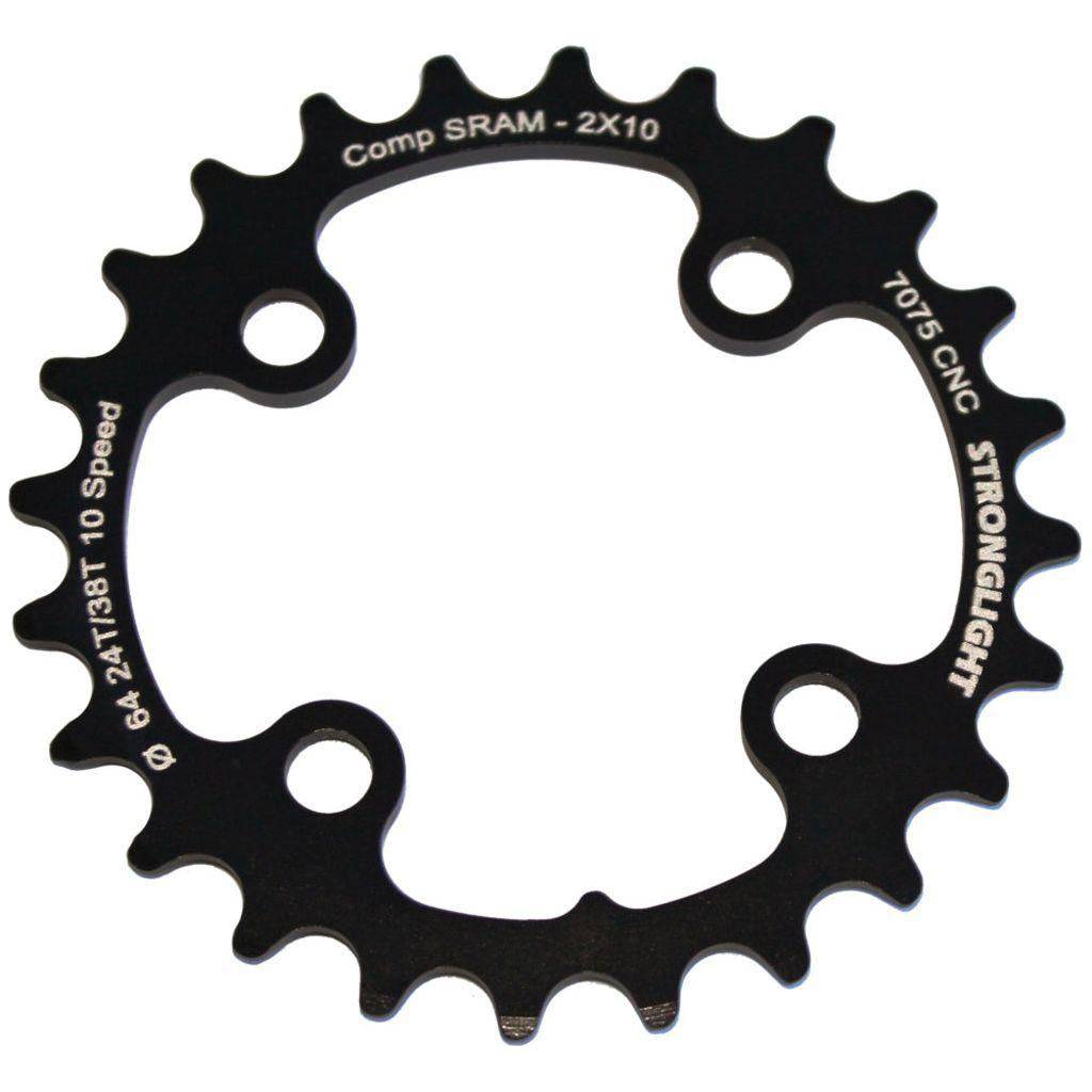 Sterklight kettingblad Sram X0 Zicral 10V 24T zwart, zichtbaar met steek van 64 mm op fietsonderdeel