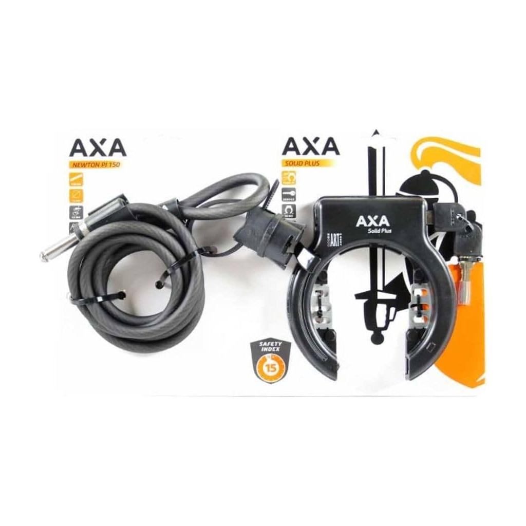 Axa Slotset Solid Plus/Newton PI150 Ringslot + Insteekketting Zwart - Le Coq Wielerartikelen