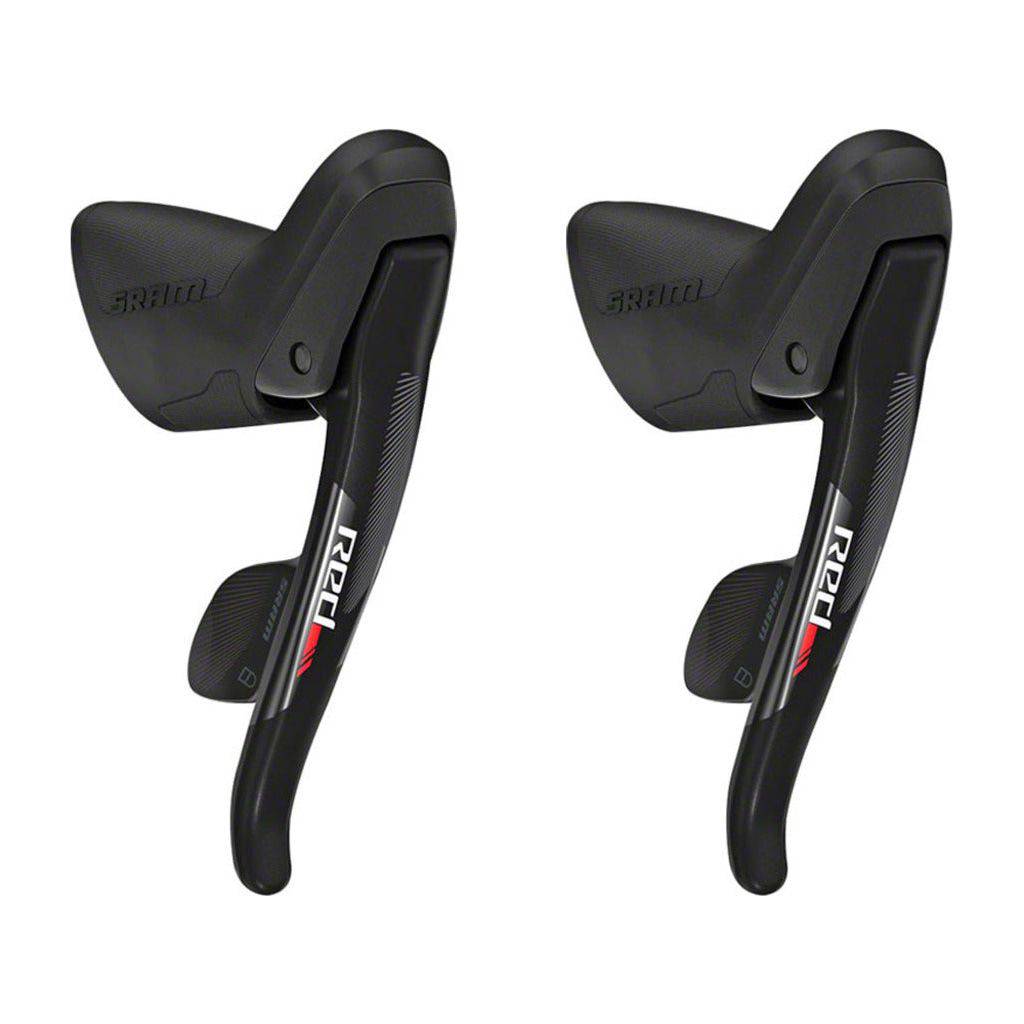 Sram Red22 C2 11-speed DoubleTap shifters, rood, voor racefietsen, close-up van de high-performance rem- en schakelhendel