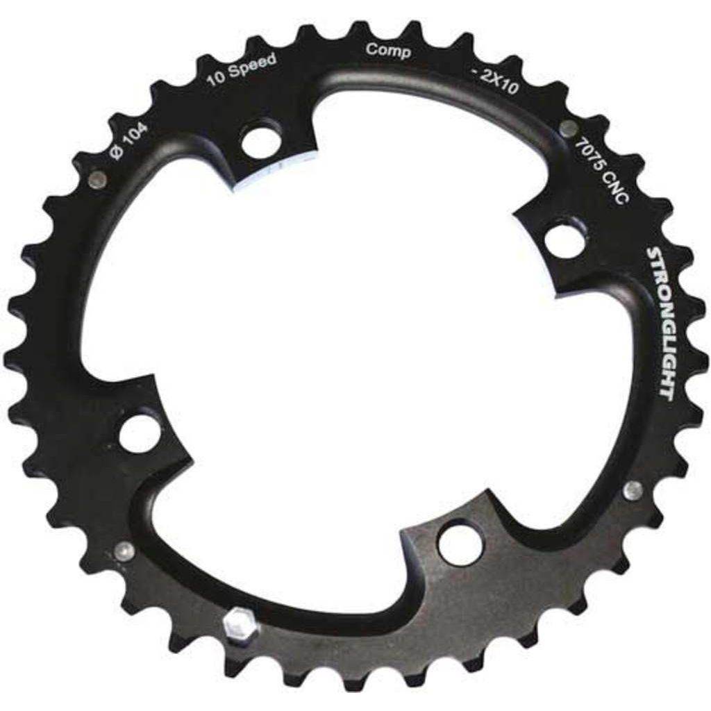 Sterklight kettingblad Shimano ATB Zicral 10V 38T zwart, zichtbaar met steekgat en duurzame constructie voor mountainbikes.