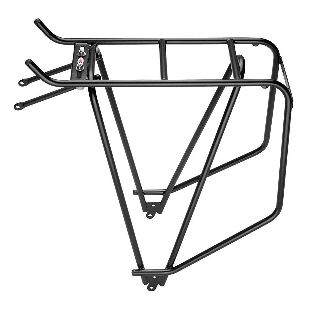 Zwarte Tubus Cargo Classic achterdrager voor fietsendragers, stevig en geschikt voor bagage op de fiets.