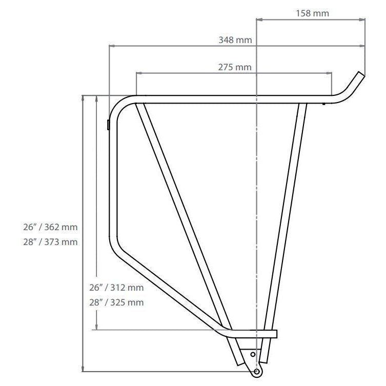Stalen bagagedrager van Tubus met bevestigingspunten voor fiets, geschikt voor montage op fietsframe, zwart gekleurd.