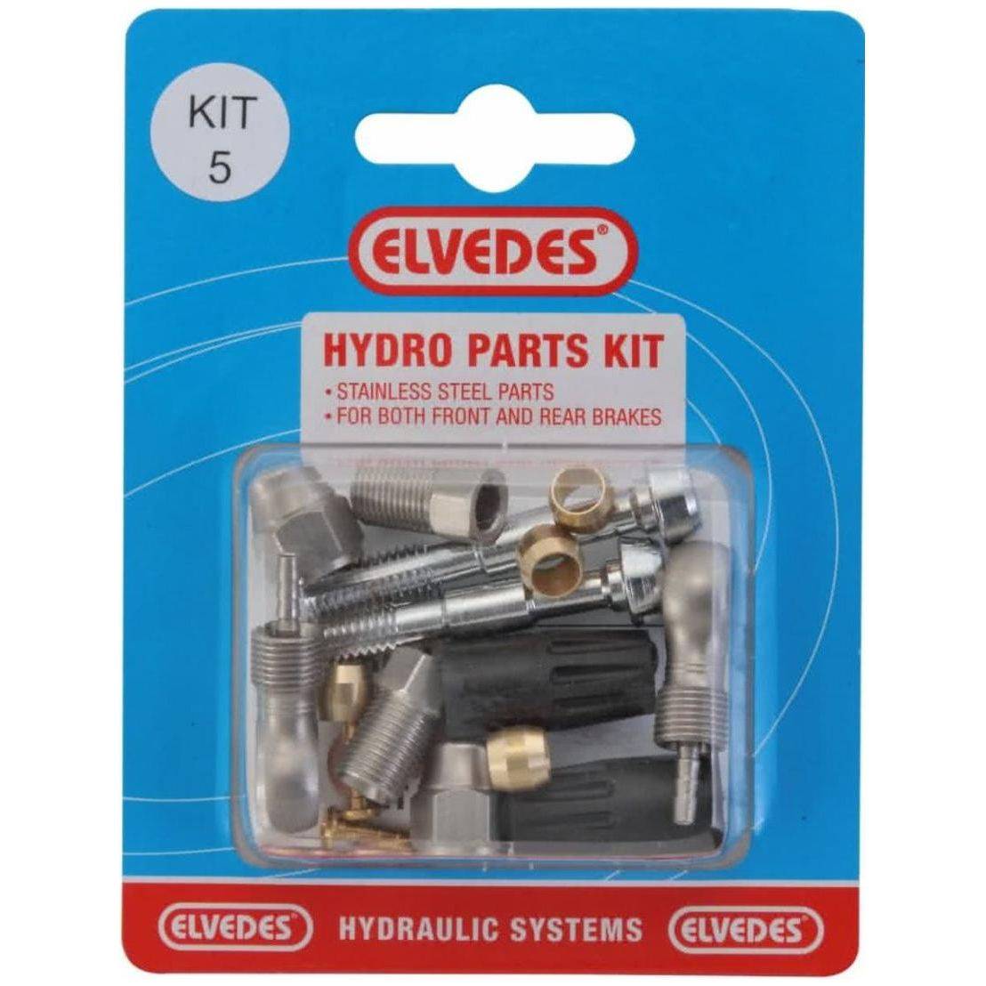 Hydraulische onderdelen kit van Elvedes met 5 M8-banjohouders van roestvrij staal voor hydraulische leidingen.