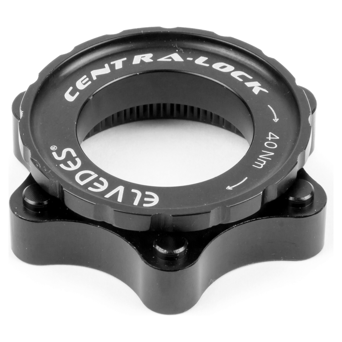 Elvedes Centra-Lock remschijfadapter met sluitring, geschikt voor fietsremmen, zichtbaar op de afbeelding.