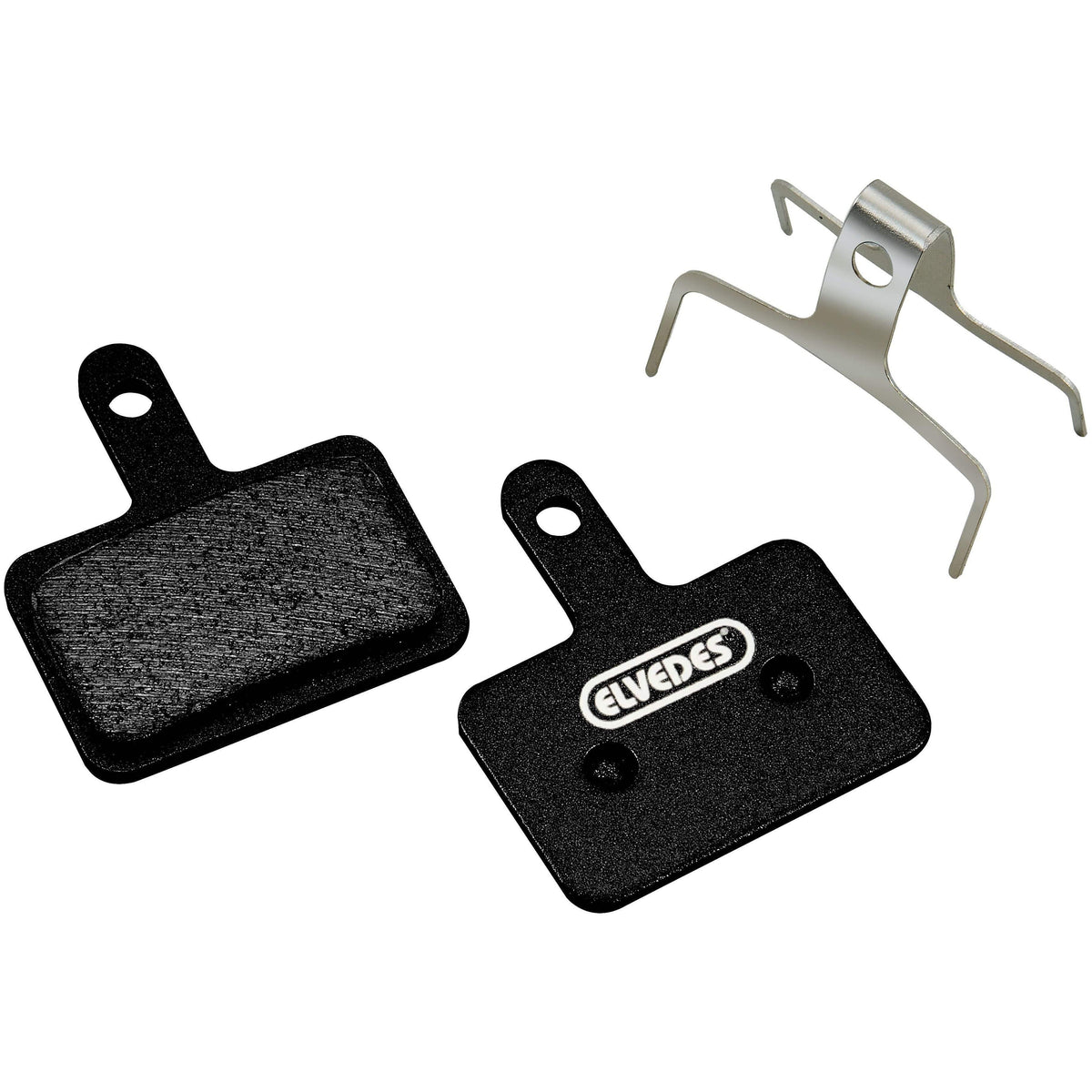 Elvedes schijfremblokset met metallic carbon remblokken voor Shimano en diverse fietsen, zichtbaar in de afbeelding.