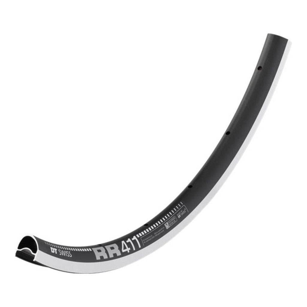 Zwarte DT Swiss Velg 28 inch RR411 asymmetrisch, aluminium racefietsvelg met 24/14 spaken en 21,5 mm breedte