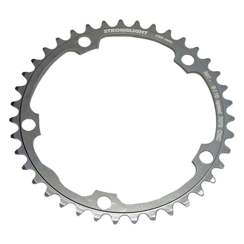 Sterklight kettingblad Campagnolo type A Zicral 39T voor 10-speed, zilverkleurig, geschikt voor 135 mm steek.