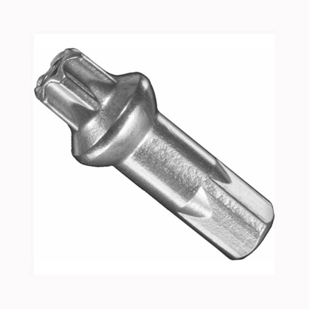 Zilveren DT Swiss Spaaknippel DT Squorx PL AL 14-15mm voor fietswielen, zichtbaar op de afbeelding