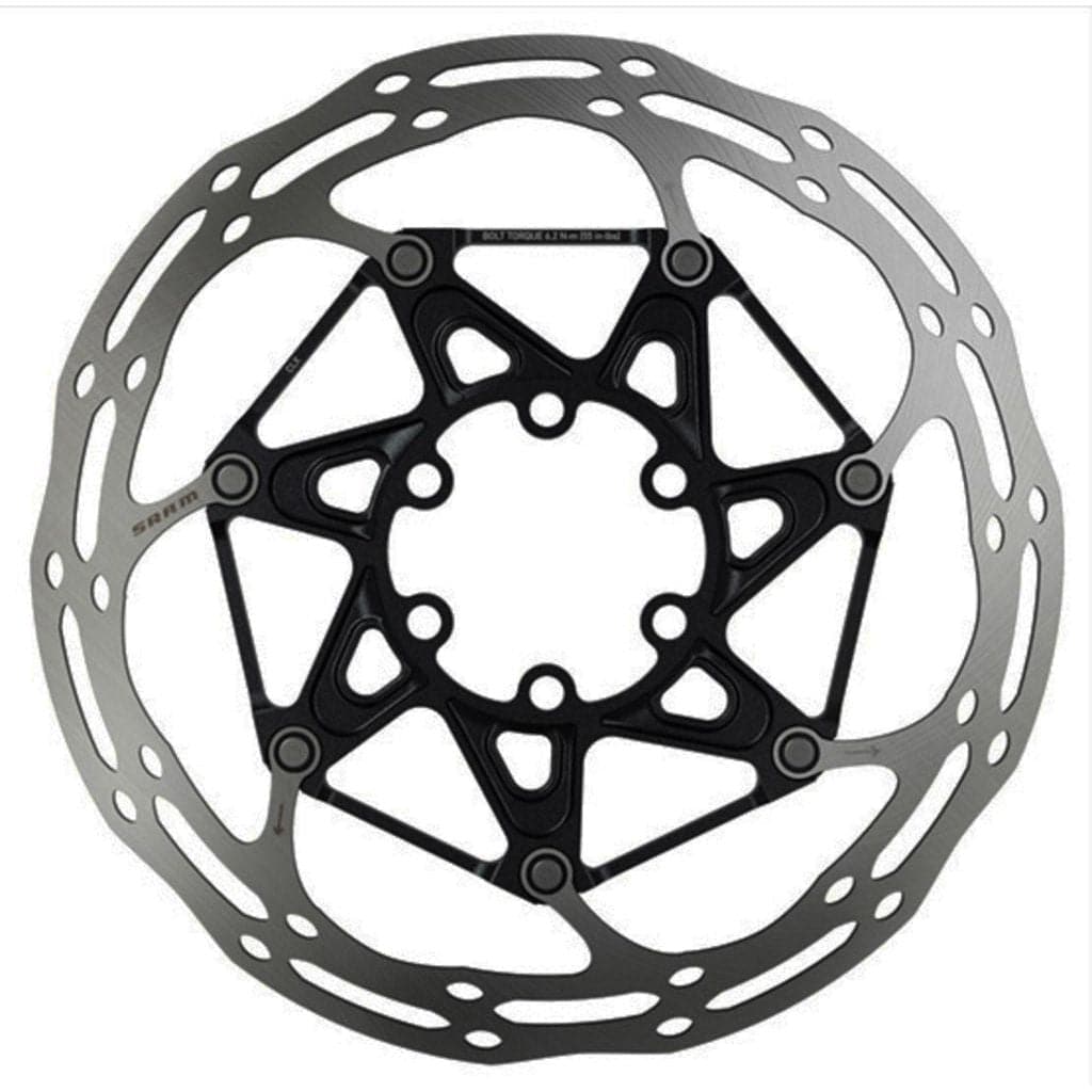 Zwarte Sram Centerline 2P remschijf met ronde vorm voor optimale remprestaties en duurzame fietsremmen.