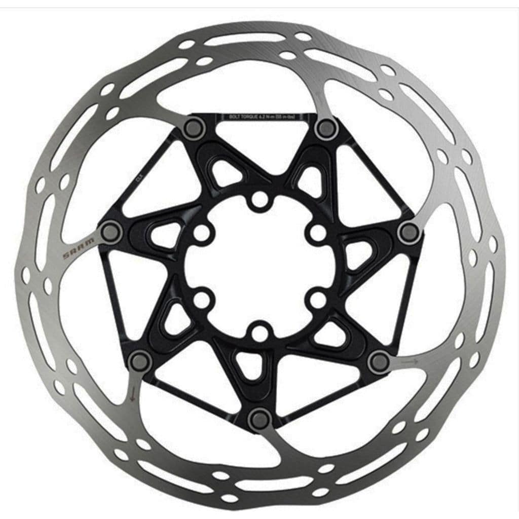 Zwarte Sram Centerline 2P Ti remschijf 180mm met afgeronde randen, voor betrouwbare remprestaties en duurzame remkracht.