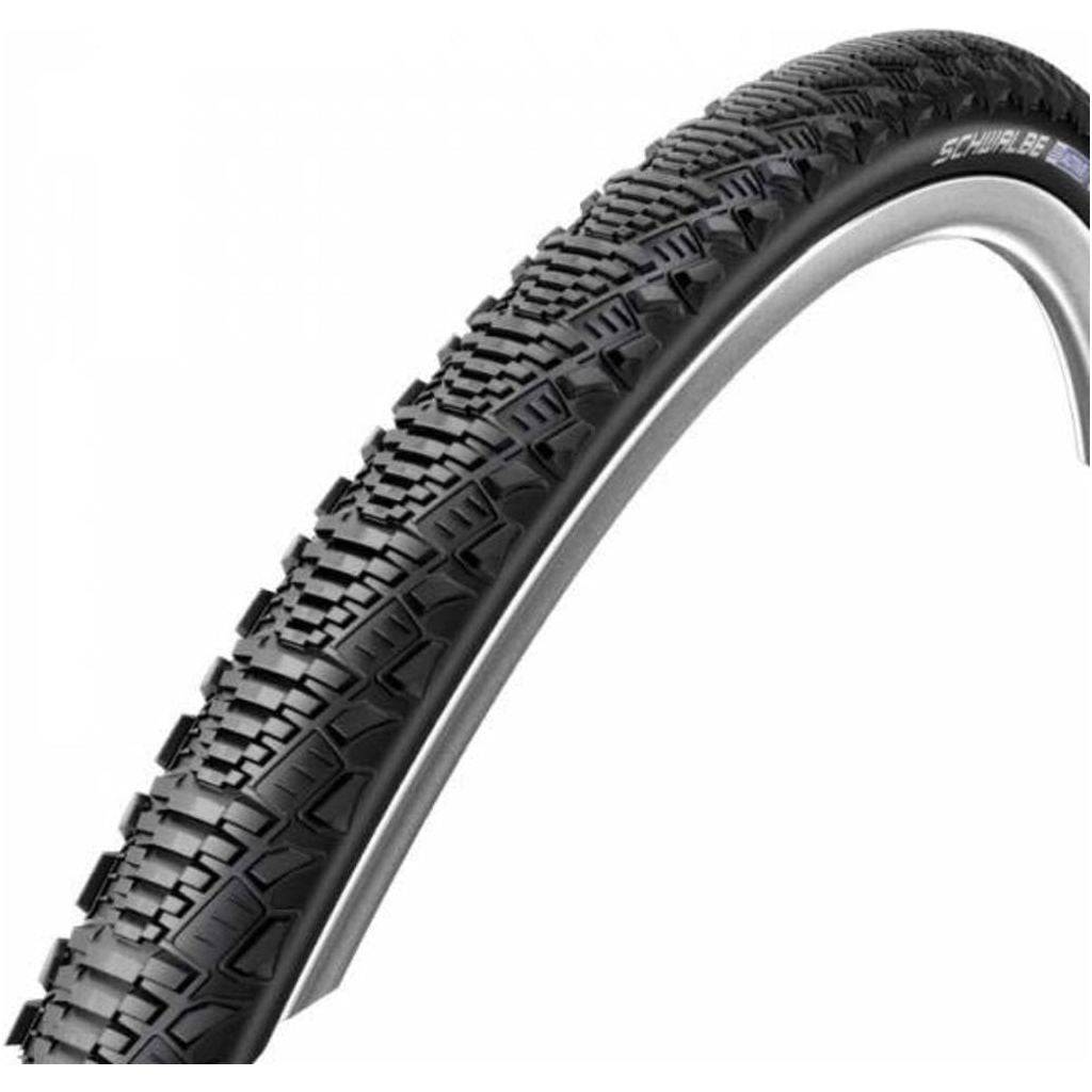 Zwarte Schwalbe 20 inch buitenband Cx Comp K-Guard 47-406 met profiel voor fiets, liggend op een witte achtergrond