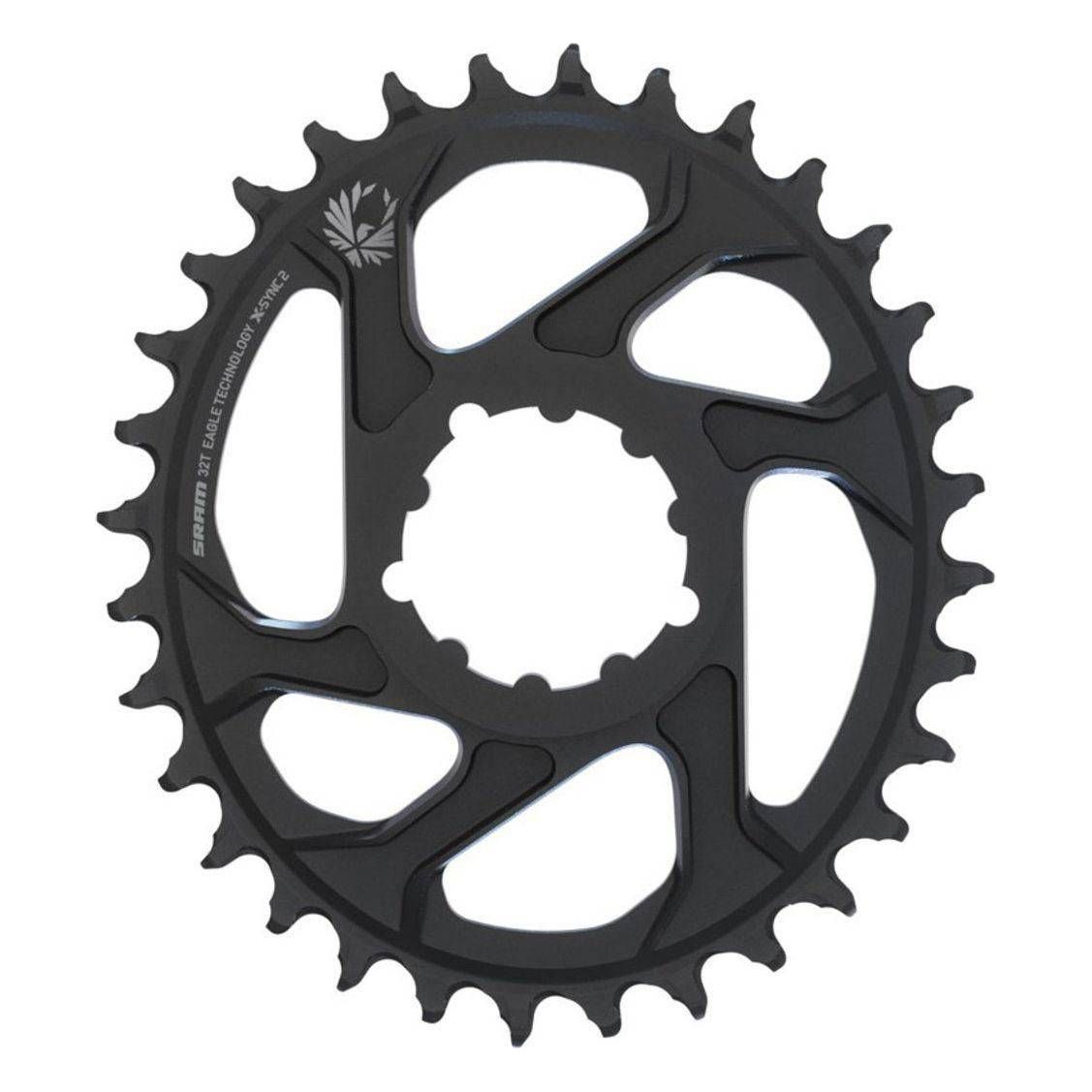 Sram XX1/X01/GX Eagle oval kettingblad 12-speed voor mountainbikes, zwart en mechanisch bevestigd.