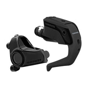 Zwarte Sram Rem S900 Aero Hydrot FM Alm DB 11-speed shifters voor racefietsen, zichtbaar met bedieningsknoppen en kabels.