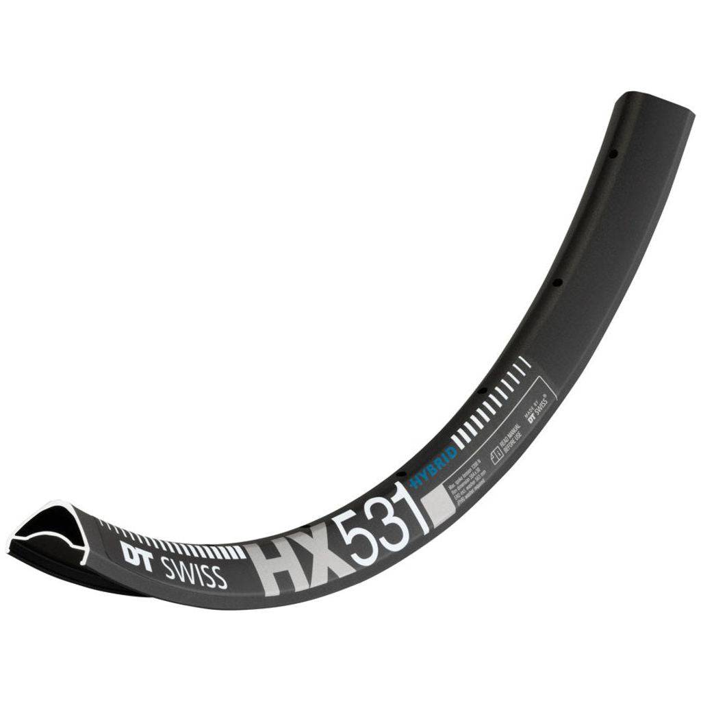 Zwarte 29-inch DT Swiss HX531 disc wiel voor hybride fietsen met aluminium velg en 32 spaaks, 35mm breedte en 14 gaats.