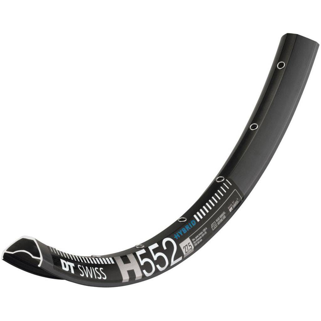 Zwarte 27,5-inch DT Swiss H552 hybride aluminium velg met 35mm breedte, 32/14 spaken, geschikt voor disc remmen