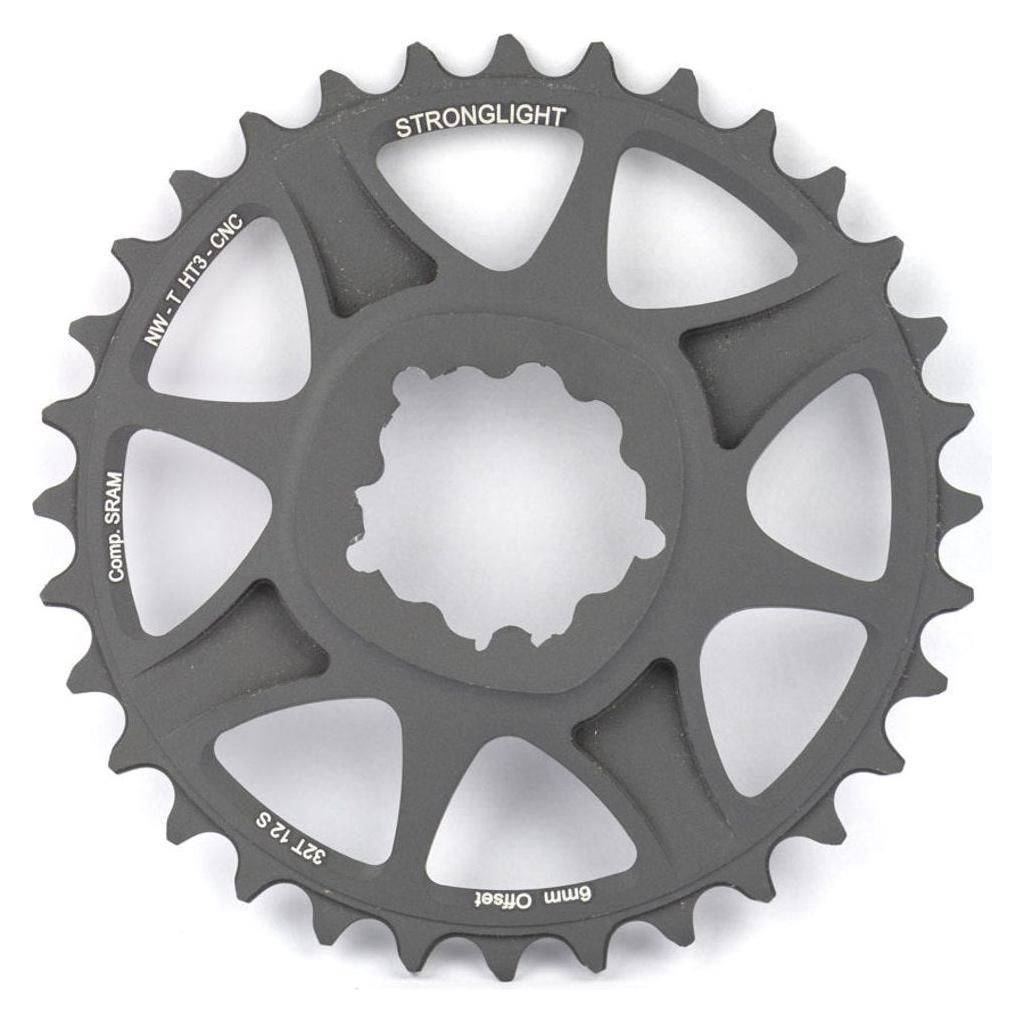 Sterklight 12-speed kettingblad Xx1/X01 Eagle HT3, direct mount, 32 tanden, zwart, 6 mm offset op fietscomponent.