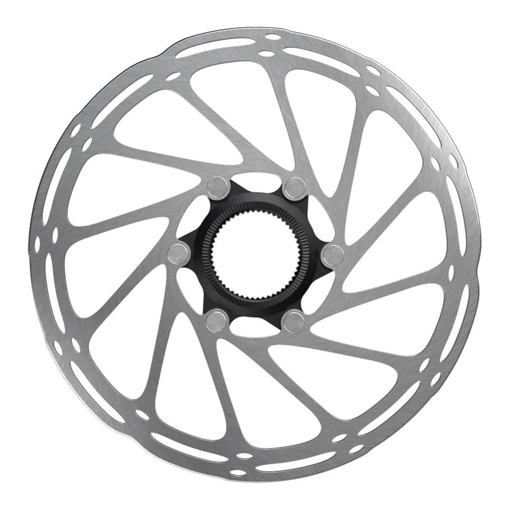 Zwarte Sram Centerline Cl afgeronde remschijf van 180 mm voor krachtige fietsremmen, zichtbaar met ronde vorm en bevestigingsgaten