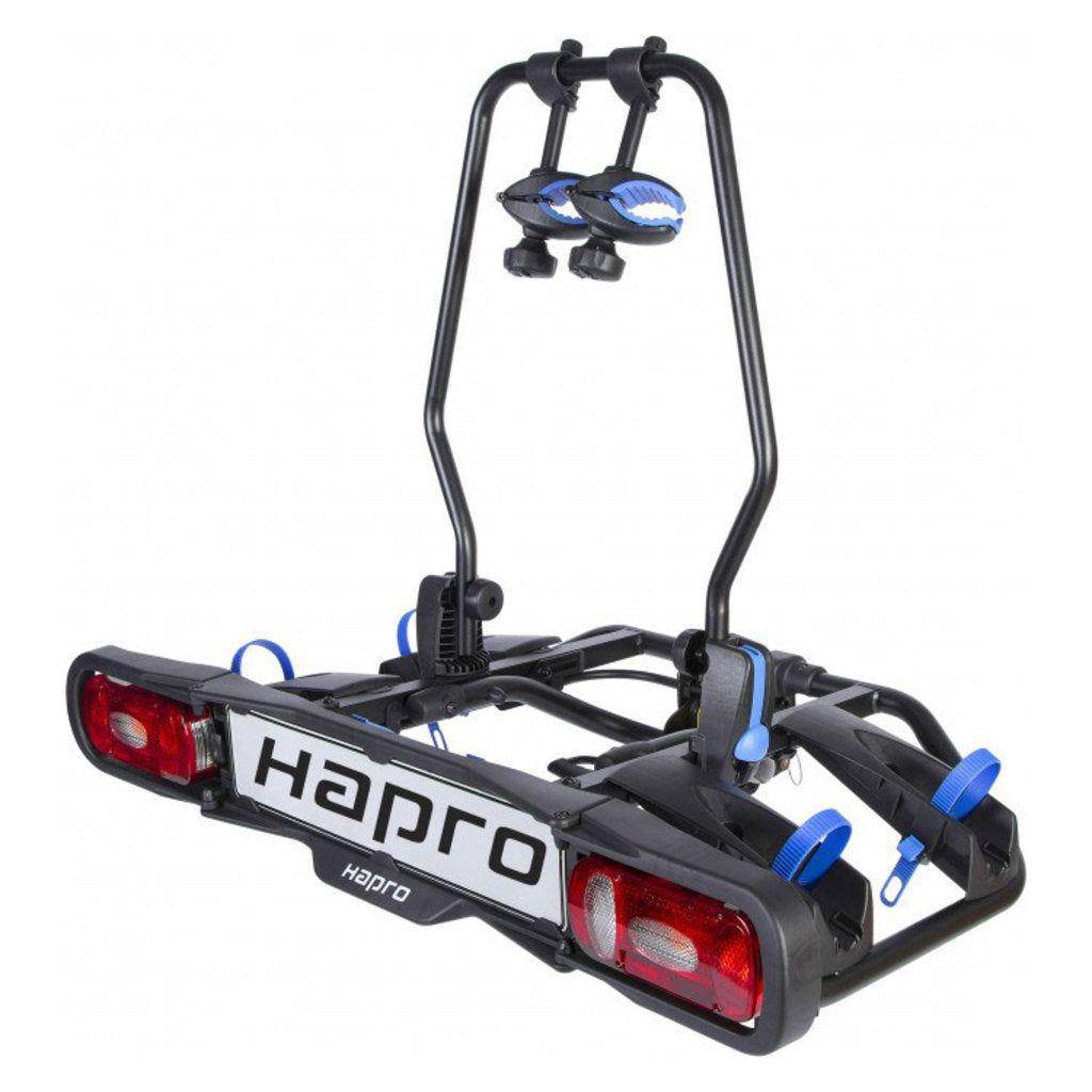 Hapro Atlas Premium II fietsendrager voor trekhaak, zwart en blauw, kantelbaar met 2 tot 13 fietsen, 7-polige aansluiting