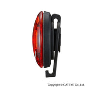 Zwart Cateye mini achterlicht met LED, draagbaar en batterijgevoed, geschikt voor fietsveiligheid en zichtbaarheid.