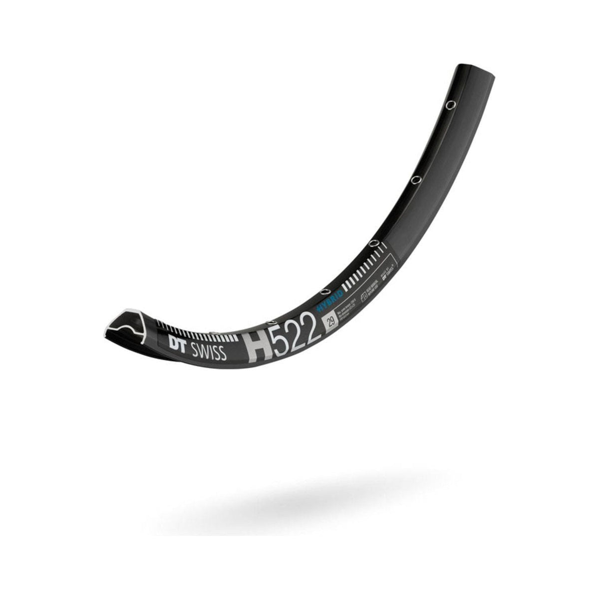 Zwarte DT Swiss 29-inch H522 hybridele velg van aluminium met 30 mm breedte en 28/14 spaken, geschikt voor schijfremmen.
