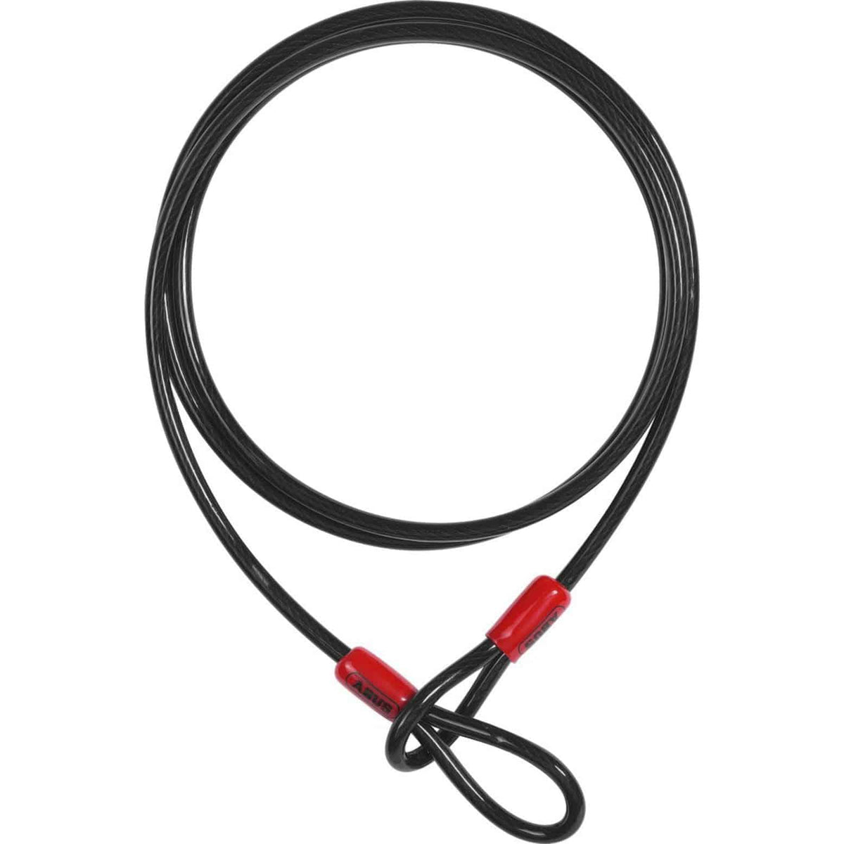 Zwart Abus Cobra slotkabel met twee ogen, stevig kabelslot voor extra beveiliging van fietsen en accessoires.