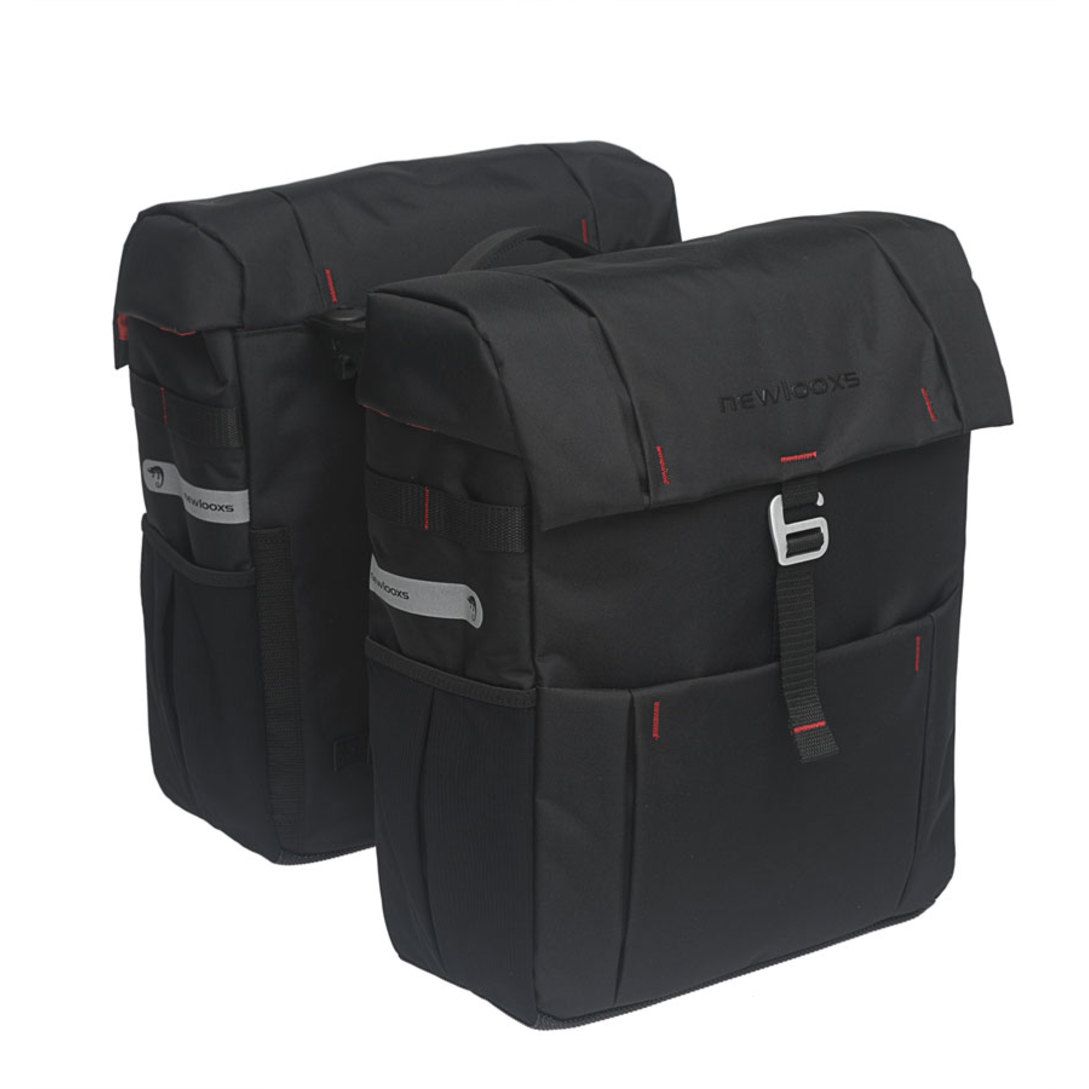 Dubbele fietstas van New Looxs Vigo met racktime, 37 liter, zwart, 31 x 15 x 40 cm, voor achterop de fiets