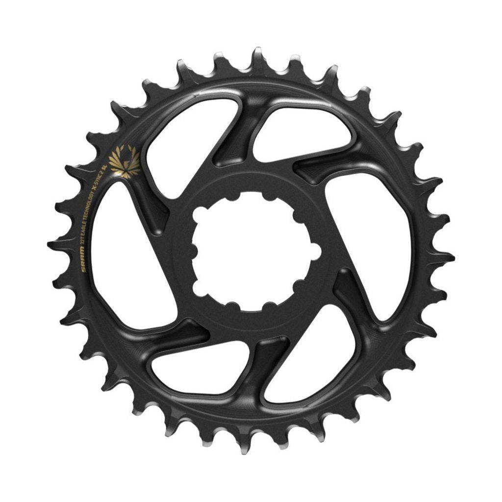 Zwart en goud Sram Eagle Boost kettingblad 12 snelheden met 3 mm offset voor mountainbikes, direct mount, 12V.