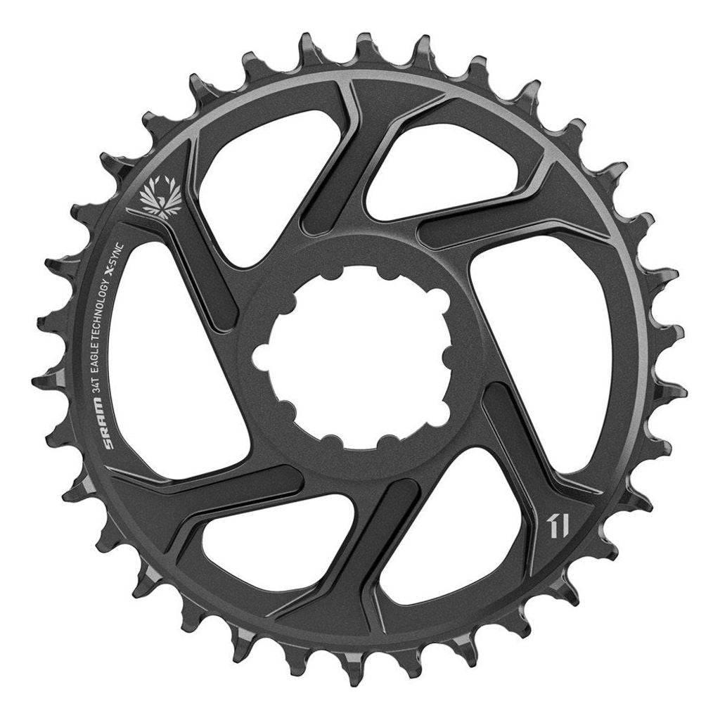 Zwart Sram Xsync 12-speed kettingblad met 6 mm dikte en aluminium DM voor mountainbike of racefiets.
