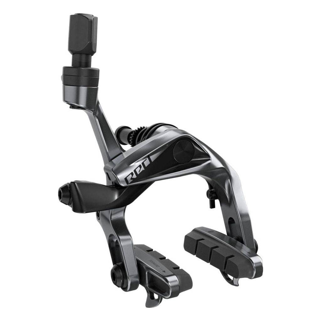 Sram Rem Red D1 V velgremmen voor racefiets, 16 mm grijs met remklauwen en remarmen op de fiets gemonteerd