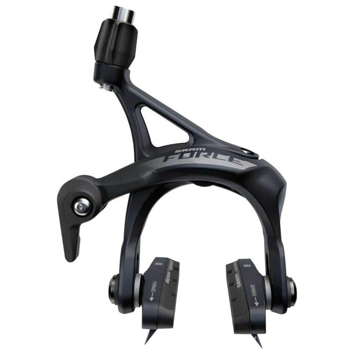 Grijze Sram Rem Force D1 A 10mm remblok met rubberen uiteinden voor fietsremmen, close-up van de remblok in beeld