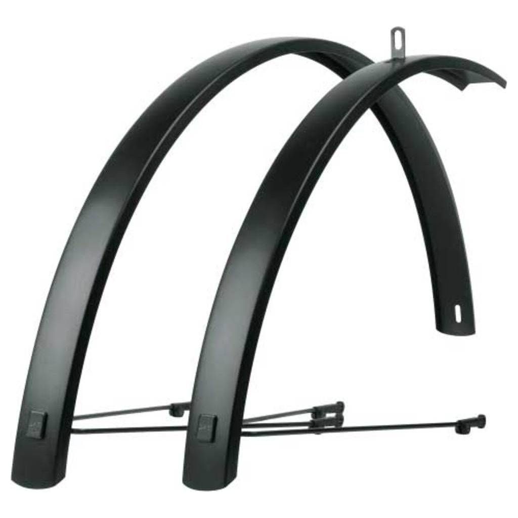 Aluminium spatbordenset voor 28-inch fietsen van SKS, matzwart, inclusief voor- en achterspatborden.