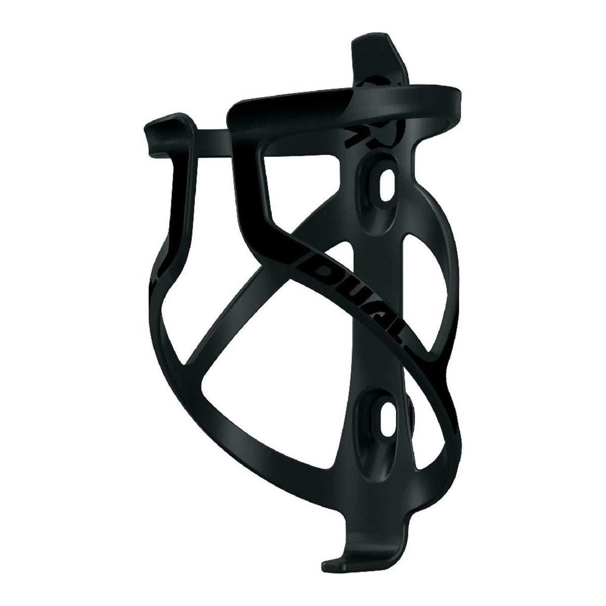 Zwarte SKS dual bidonhouder van gerecycled koolstofvezel, geschikt voor fiets met twee bidons, lichte en duurzame constructie.