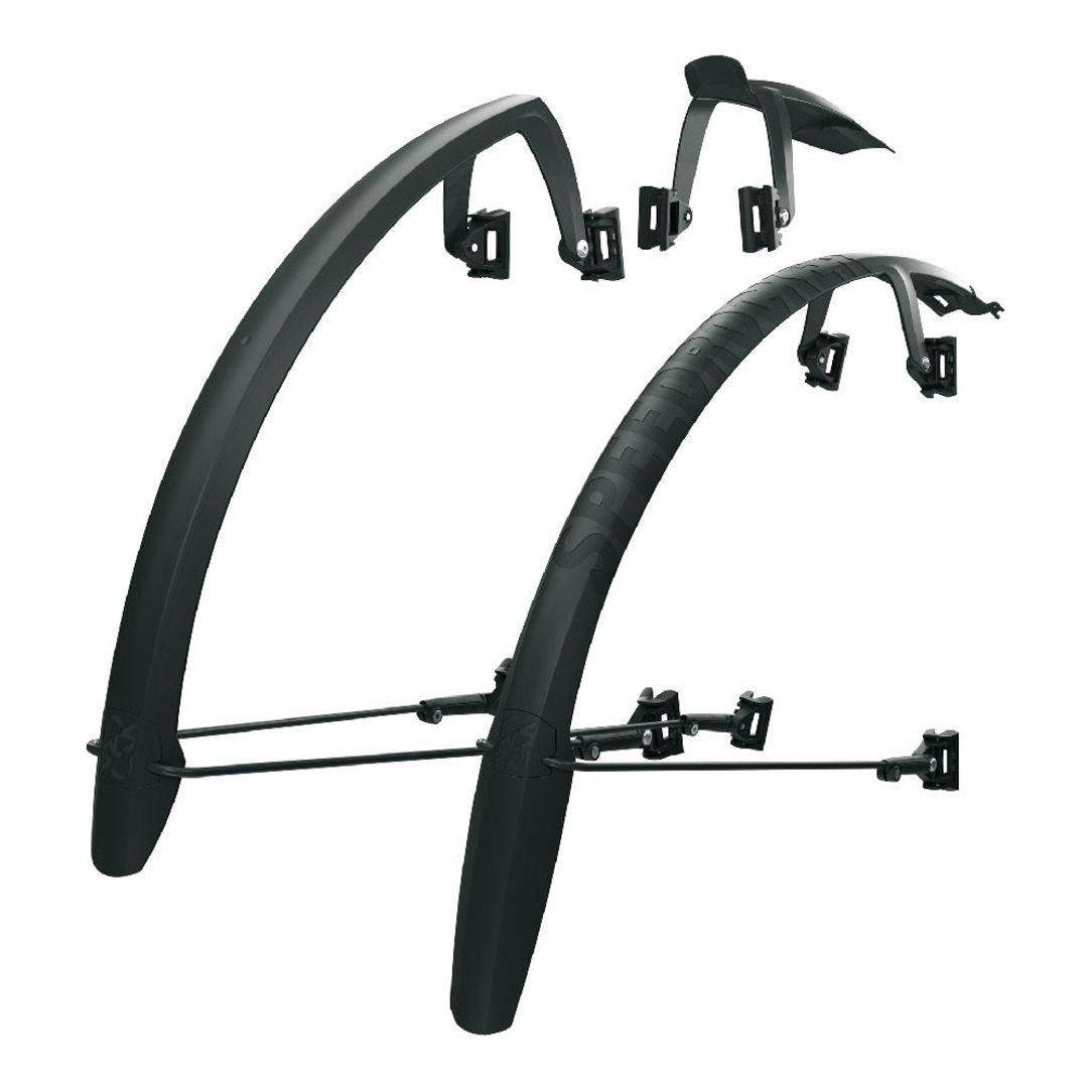 Zwarte SKS Speedrocker spatbordenset voor 28-inch fietsen, PVC en 42 mm breed, geschikt voor spatborden en bescherming