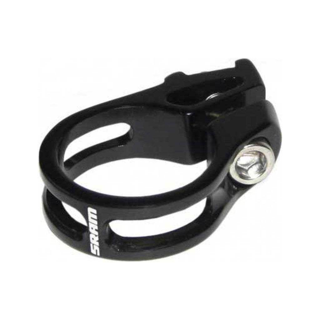 Zwarte Sram Versd Xx1/X01 Eagle stuurklem bevestigd op fietsstuur, geschikt voor mountainbikes en racefietsen.