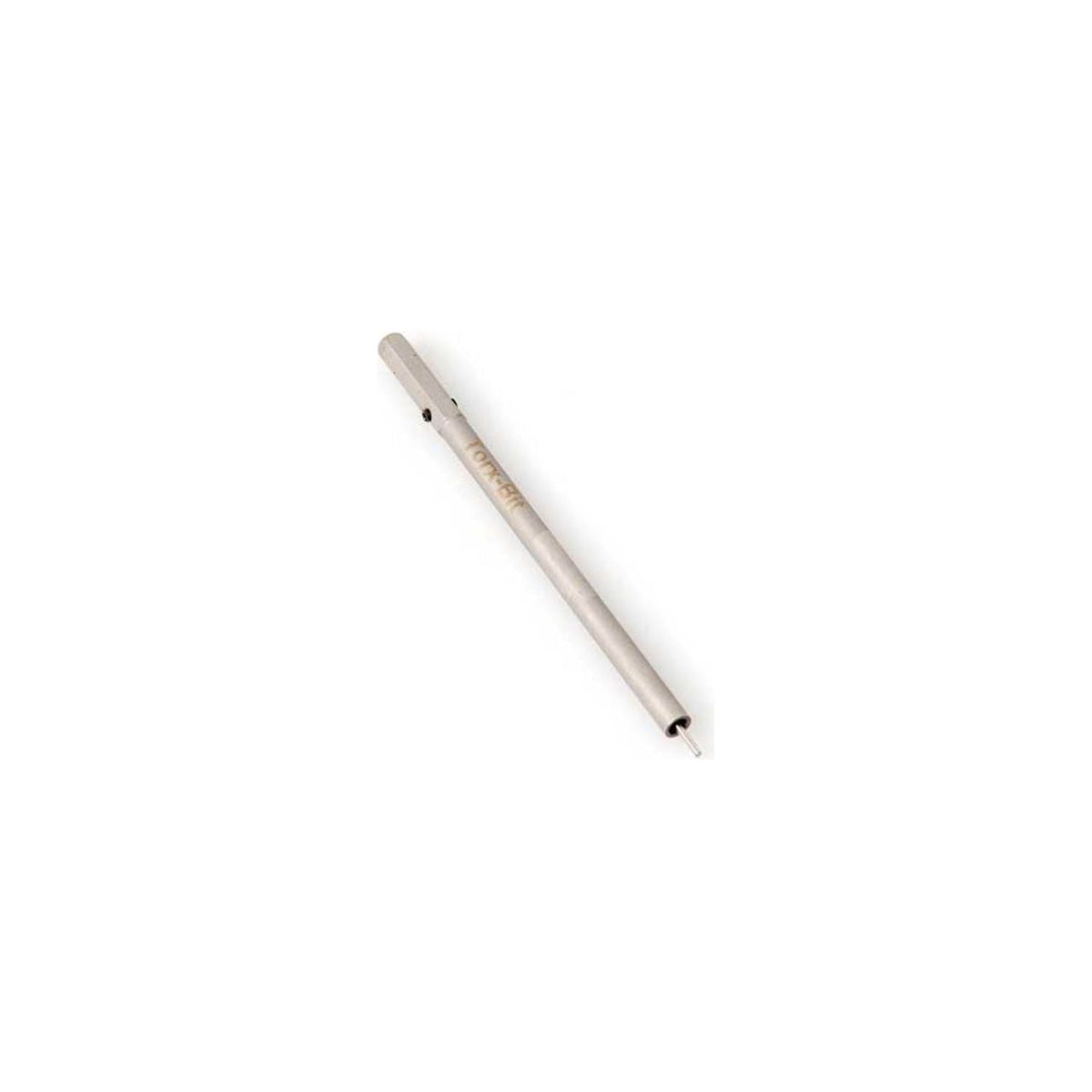 DT Swiss Grs DT Torx bit lange nippel voor fiets, close-up van de bit en nippel in een technische setting
