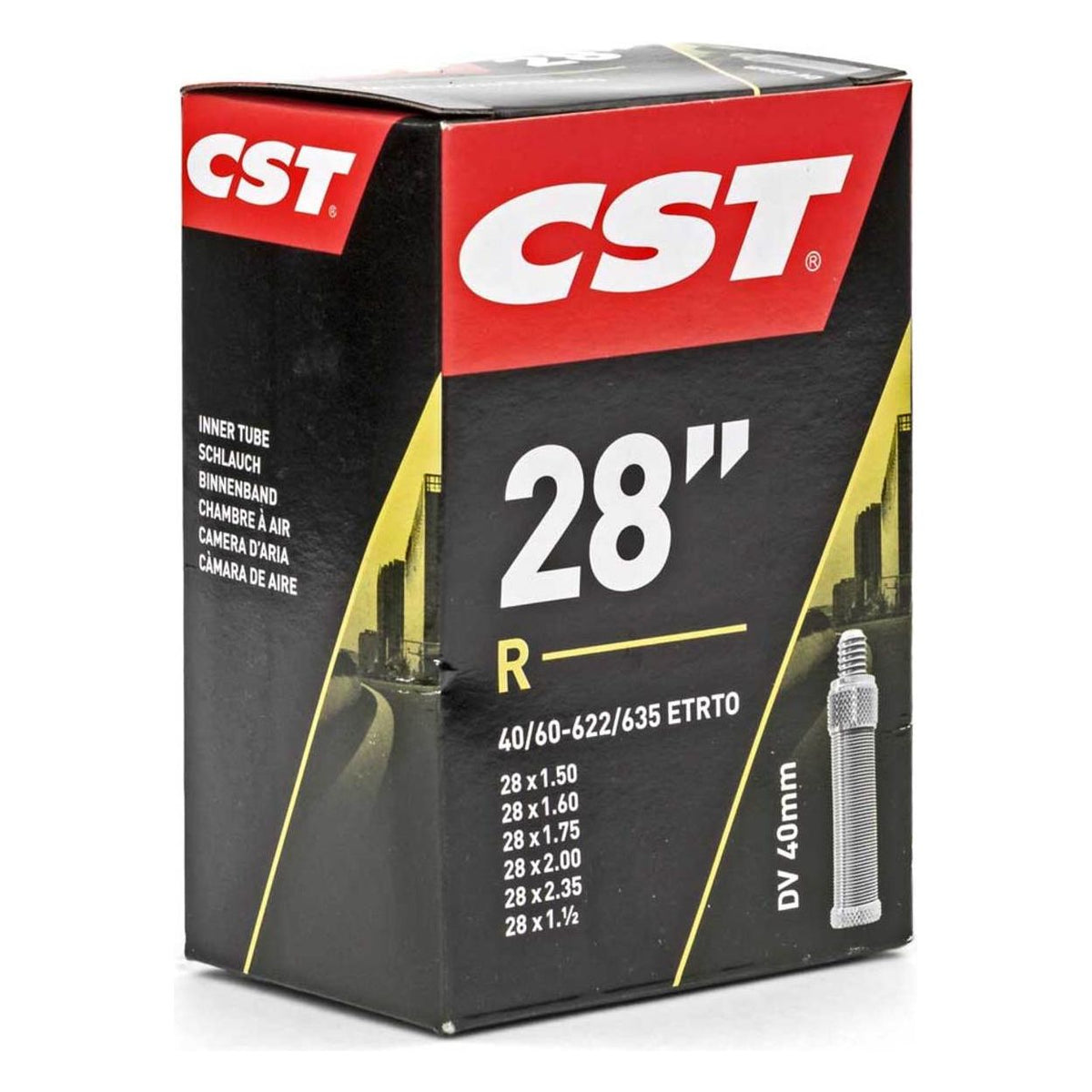 CST binnenband voor 28 inch fietsen met Hollands ventiel van 40 mm, geschikt voor banden 1.50 tot 2.35 inch.