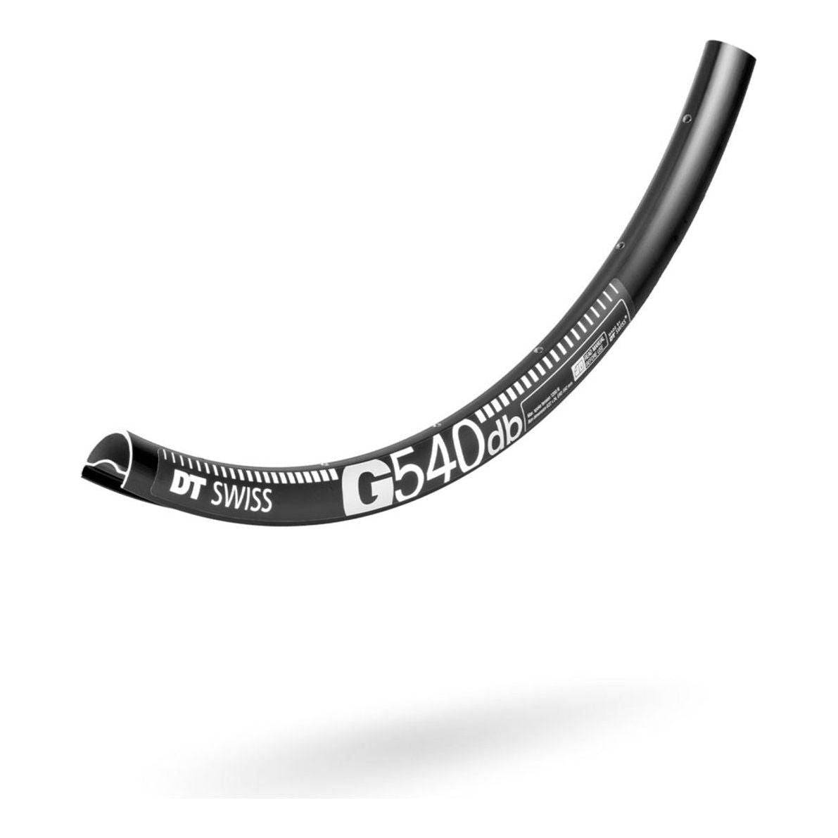 Zwarte DT Swiss gravelvelg 29 inch G540 Alm met 24/14 spaken en 28 mm binnenbreedte, geschikt voor gravelbike.