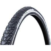 Zwarte CST 28-inch Tournee Prestige e-bike buitenband met reflectie, geschikt voor elektrische fietsen, zichtbaar in de afbeelding.
