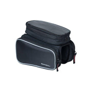 Zwarte Basil Sport Design Double Frametas Top Tube 1,5 liter, waterfles voor fietsframe, zichtbaar in de afbeelding